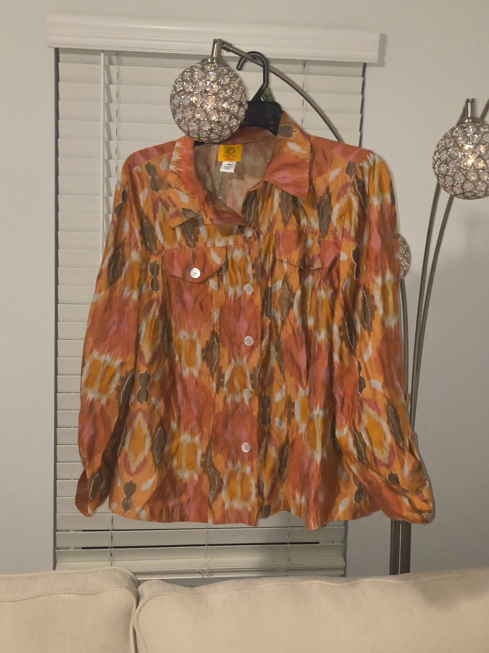 Ruby Rd. Orange Pink and Brown Abstract Button-Front Top - Picture 4 of 8
